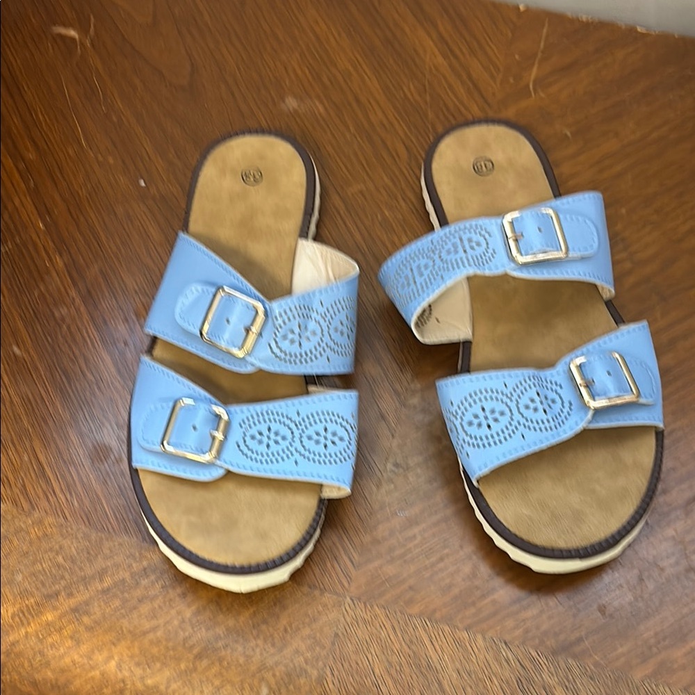 Blue Double Strap Sandals